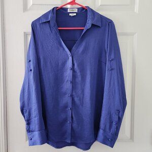 Express Portofino Royal Blue Satin Sheen Long Sleeve Button Up Shirt - Size M